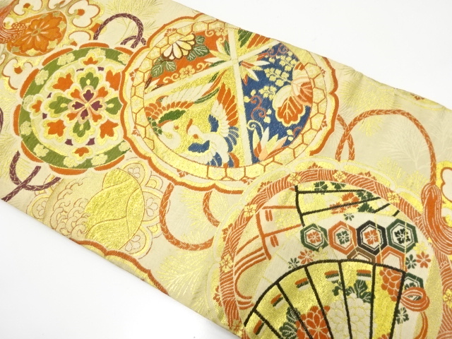 JAPANESE KIMONO / ANTIQUE NAGOYA OBI / WOVEN FLOWER CREST